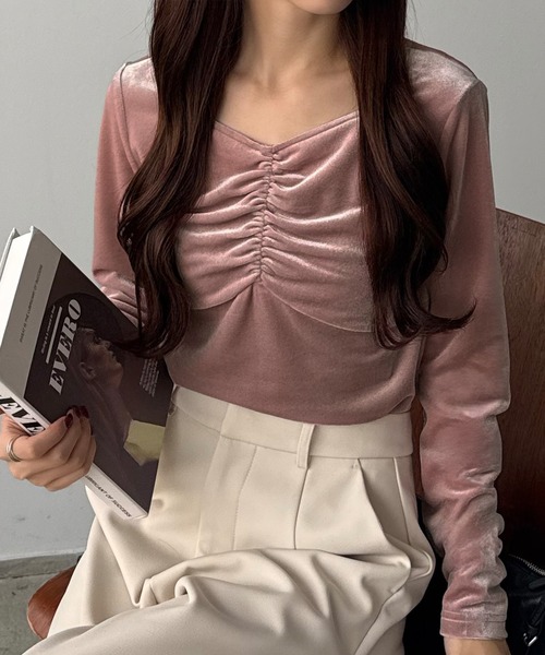 callautia(カラウティア)の「ギャザーベロアトップス(Tシャツ/カットソー・レディース・ブラウン/ピンク/ブラック・LARGE/SMALL/MEDIUM)」の10枚目の写真