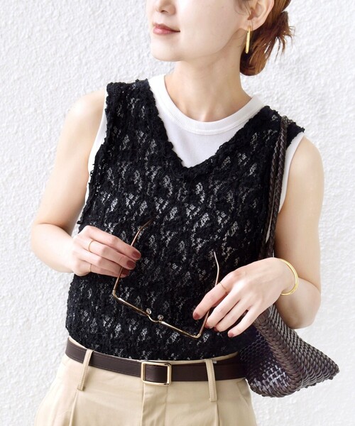 SHIPS(シップス)の「〈手洗い可能〉ラッセル レース 前後 2WAY ノースリーブ プルオーバー(タンクトップ・レディース・ホワイト/ブラック/シルバーグレー・ONE SIZE)」の18枚目の写真