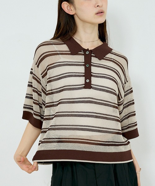 NOMINE(ノミネ)の「【NOMINE】メッシュ ポロニット(ニット/セーター・レディース・ブラック/ライトグレー/ブラウン・フリー)」の3枚目の写真