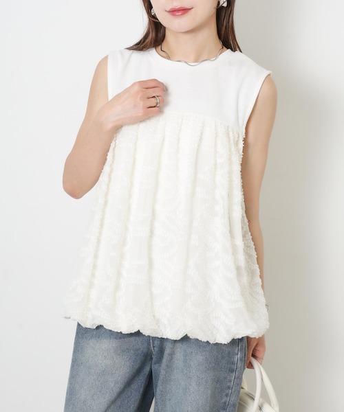Riberry(リベリー)の「レース切替バルーンノースリーブトップス(Tシャツ/カットソー・レディース・ブラック/モカ/ネイビー/アイボリー・MEDIUM)」の7枚目の写真