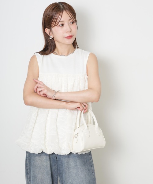 Riberry(リベリー)の「レース切替バルーンノースリーブトップス(Tシャツ/カットソー・レディース・ブラック/モカ/ネイビー/アイボリー・MEDIUM)」の6枚目の写真