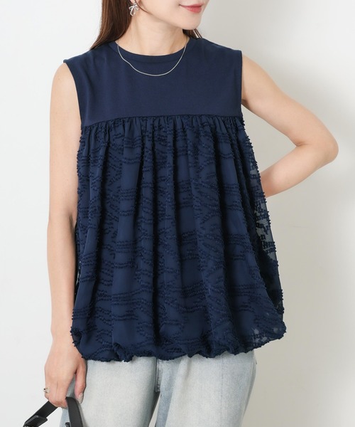 Riberry(リベリー)の「レース切替バルーンノースリーブトップス(Tシャツ/カットソー・レディース・ブラック/モカ/ネイビー/アイボリー・MEDIUM)」の14枚目の写真