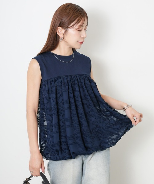 Riberry(リベリー)の「レース切替バルーンノースリーブトップス(Tシャツ/カットソー・レディース・ブラック/モカ/ネイビー/アイボリー・MEDIUM)」の15枚目の写真