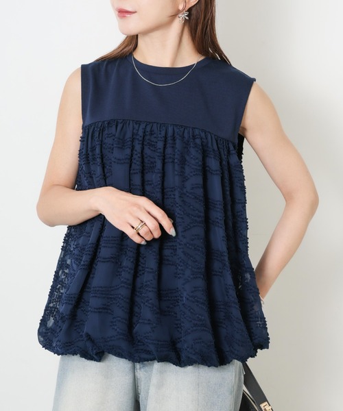Riberry(リベリー)の「レース切替バルーンノースリーブトップス(Tシャツ/カットソー・レディース・ブラック/モカ/ネイビー/アイボリー・MEDIUM)」の16枚目の写真