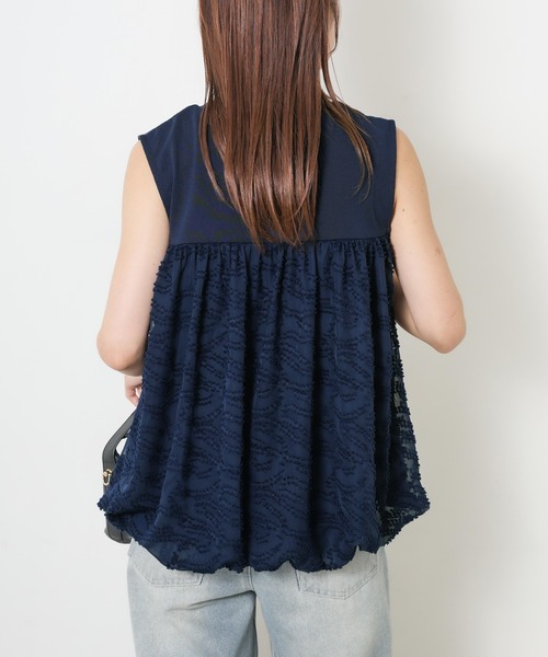 Riberry(リベリー)の「レース切替バルーンノースリーブトップス(Tシャツ/カットソー・レディース・ブラック/モカ/ネイビー/アイボリー・MEDIUM)」の18枚目の写真