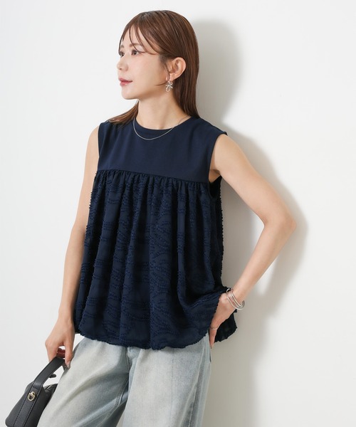 Riberry(リベリー)の「レース切替バルーンノースリーブトップス(Tシャツ/カットソー・レディース・ブラック/モカ/ネイビー/アイボリー・MEDIUM)」の20枚目の写真