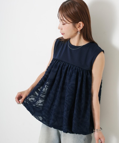 Riberry(リベリー)の「レース切替バルーンノースリーブトップス(Tシャツ/カットソー・レディース・ブラック/モカ/ネイビー/アイボリー・MEDIUM)」の22枚目の写真