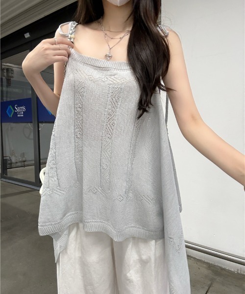 LUCPY(ラクピー)の「透かし編みニットキャミチュニック(その他トップス・レディース・アイボリー/ホワイト/グレー/ブラック・X-LARGE/SMALL/LARGE/MEDIUM)」の4枚目の写真