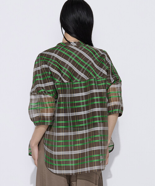 K.T KIYOKO TAKASE(キヨコタカセ)の「【セットアップ対応】シルクシアーチェック 2WAYシャツ羽織り(シャツ/ブラウス・レディース・ブラウン系その他/ブルー系その他・9号/7号)」の11枚目の写真