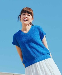 スタイリストくぼっち★とコラボ　リブ　イン　コンフォート　サラリと着られて上品見えするＴニットトップス〈サファイアブルー〉