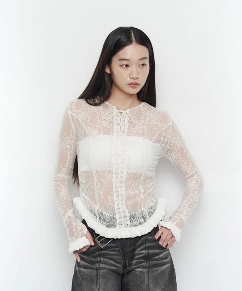 POOLDE(プールデ)の「AIR TRIM TOP(シャツ/ブラウス・レディース・ブラック/ホワイト・FREE)」の2枚目の写真