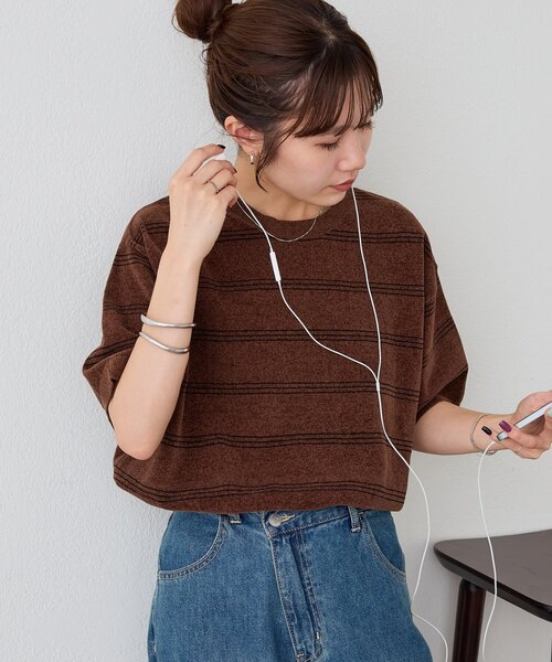 DISCOAT(ディスコート)の「【Enlude】ミニモールボーダーニットTシャツ《ユニセックス》(ニット/セーター・レディース・ブラック/ネイビー/ブラウン・FREE)」の2枚目の写真