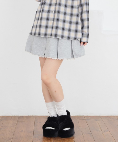 Honeys(ハニーズ)の「レース付ミニスカート(スカート・レディース・ピンク/杢グレー/ブラック・M/LL/L/3L/S)」の3枚目の写真