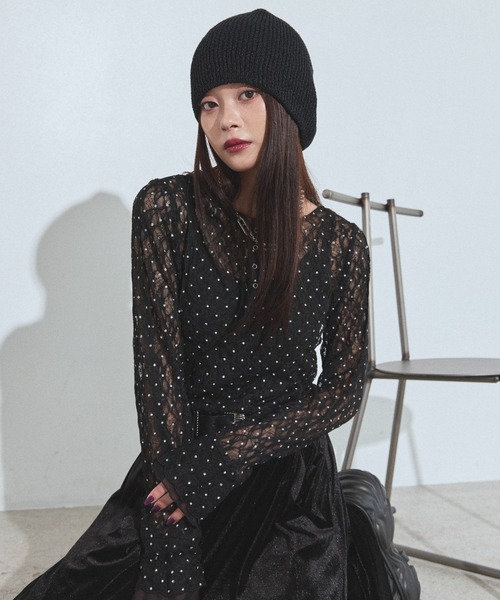 PAGEBOY(ページボーイ)の「カットレースヘンリー2WAY【前後2WAY/重ね着もオススメ】(シャツ/ブラウス・レディース・ローズ/ドット/ブラック/オフホワイト・FREE)」の1枚目の写真