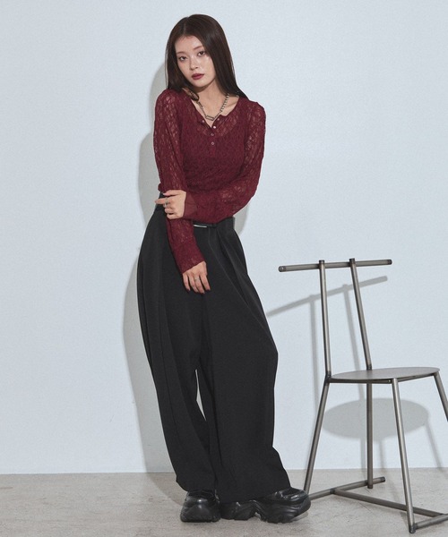 PAGEBOY(ページボーイ)の「カットレースヘンリー2WAY【前後2WAY/重ね着もオススメ】(シャツ/ブラウス・レディース・ローズ/ドット/ブラック/オフホワイト・FREE)」の6枚目の写真