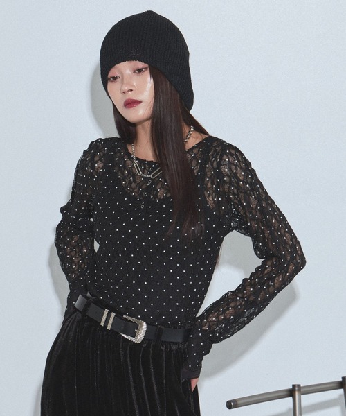 PAGEBOY(ページボーイ)の「カットレースヘンリー2WAY【前後2WAY/重ね着もオススメ】(シャツ/ブラウス・レディース・ローズ/ドット/ブラック/オフホワイト・FREE)」の9枚目の写真