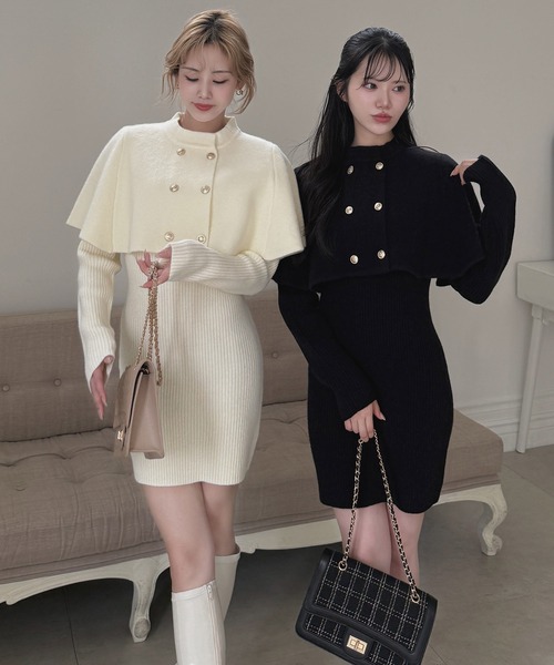 ROYAL PARTY(ロイヤルパーティー)の「ケープ付ニットタイトミニワンピース(ワンピース・レディース・ブラウン/ブラック/オフホワイト/グレー・FREE)」の5枚目の写真