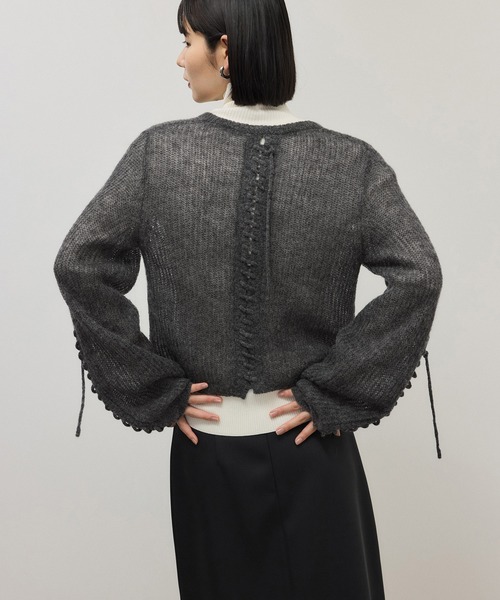 ADAM ET ROPE'（アダムエロペ）の「【WEB限定】シアーモヘアリボンカーディガン（カーディガン/ボレロ・レディース・パープル系その他/チャコールグレー/ホワイト・FREE）」の16枚目の写真
