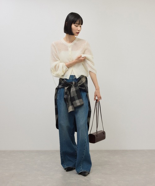 ADAM ET ROPE'（アダムエロペ）の「【WEB限定】シアーモヘアリボンカーディガン（カーディガン/ボレロ・レディース・パープル系その他/チャコールグレー/ホワイト・FREE）」の15枚目の写真