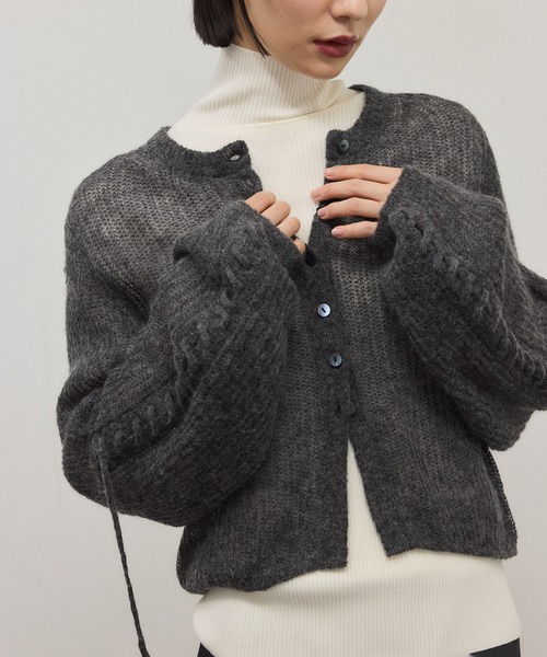 ADAM ET ROPE'（アダムエロペ）の「【WEB限定】シアーモヘアリボンカーディガン（カーディガン/ボレロ・レディース・パープル系その他/チャコールグレー/ホワイト・FREE）」の11枚目の写真
