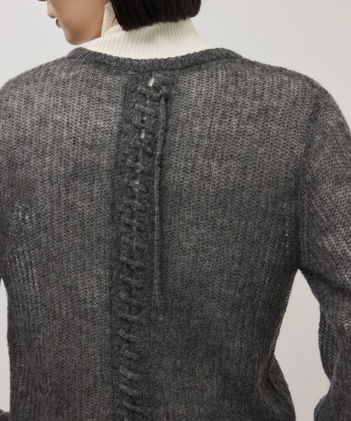 ADAM ET ROPE'（アダムエロペ）の「【WEB限定】シアーモヘアリボンカーディガン（カーディガン/ボレロ・レディース・パープル系その他/チャコールグレー/ホワイト・FREE）」の9枚目の写真