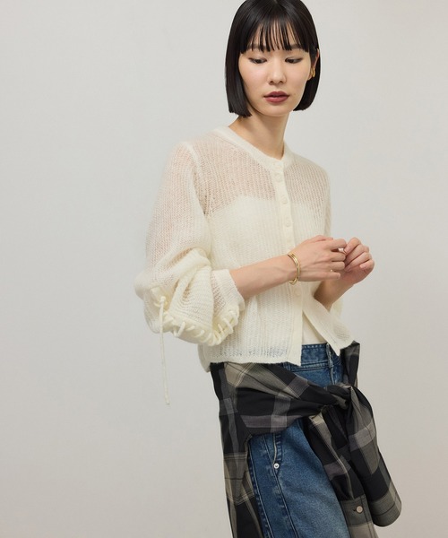 ADAM ET ROPE'（アダムエロペ）の「【WEB限定】シアーモヘアリボンカーディガン（カーディガン/ボレロ・レディース・パープル系その他/チャコールグレー/ホワイト・FREE）」の8枚目の写真