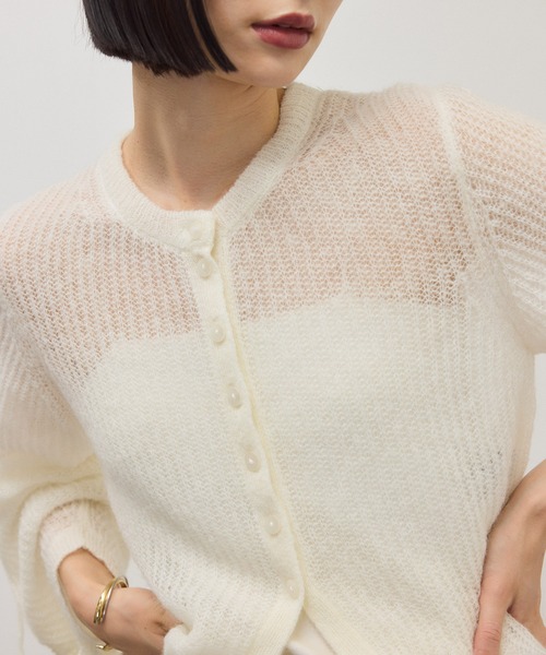 ADAM ET ROPE'（アダムエロペ）の「【WEB限定】シアーモヘアリボンカーディガン（カーディガン/ボレロ・レディース・パープル系その他/チャコールグレー/ホワイト・FREE）」の7枚目の写真