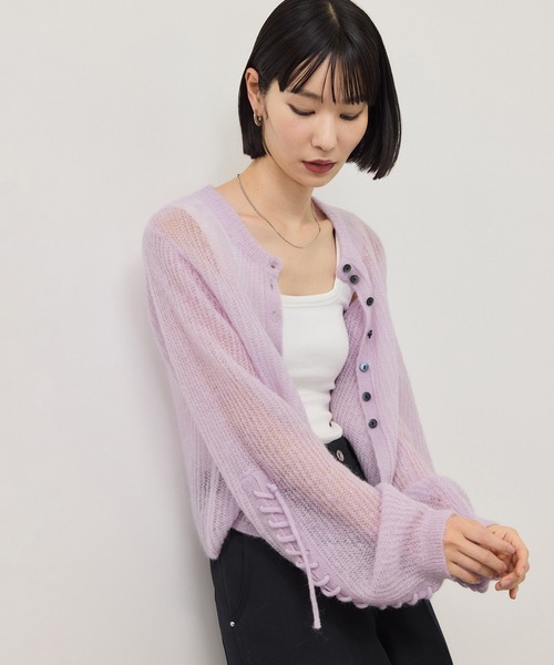 ADAM ET ROPE'（アダムエロペ）の「【WEB限定】シアーモヘアリボンカーディガン（カーディガン/ボレロ・レディース・パープル系その他/チャコールグレー/ホワイト・FREE）」の6枚目の写真