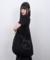 キャットシンボルアプリケウォッシングクロスバッグ BLACK