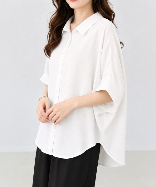 Miniministore(ミニミニストア)の「ドルマンスリーブブラウススキッパーシャツ(シャツ/ブラウス・レディース・ブラック/ホワイト/ネイビー/キャメル/カーキ/ベージュ/グレー・FREE)」の1枚目の写真