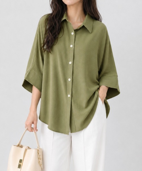 Miniministore(ミニミニストア)の「ドルマンスリーブブラウススキッパーシャツ(シャツ/ブラウス・レディース・ブラック/ホワイト/ネイビー/キャメル/カーキ/ベージュ/グレー・FREE)」の5枚目の写真