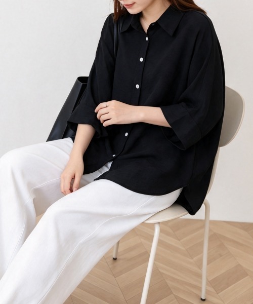 Miniministore(ミニミニストア)の「ドルマンスリーブブラウススキッパーシャツ(シャツ/ブラウス・レディース・ブラック/ホワイト/ネイビー/キャメル/カーキ/ベージュ/グレー・FREE)」の18枚目の写真