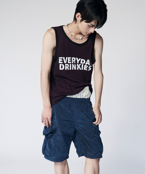 DRUNKTXT（ドランクテキスト）の「[Drunktxt x Khaki Studio] Drinkies Stripe Tank Top [Brick Red]（Tシャツ/カットソー・メンズ・その他・FREE）」の3枚目の写真