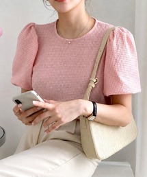 ワッフル風パフスリーブトップス