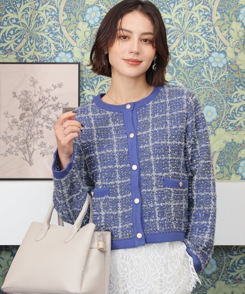 GLACIER lusso(グラシアルッソ)の「ツイード風クルーカーデ(カーディガン/ボレロ・レディース・アイボリー/ブラック系1/ベージュ系1/ブルー系1・L/LL/M/S)」の4枚目の写真
