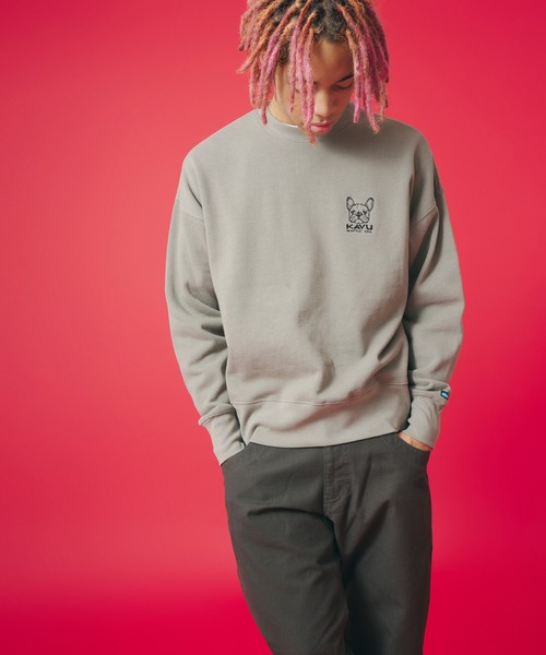 KAVU(カブー)の「KAVU/カブー OP Sweat Dog/ワンポイントスウェットドッグ(スウェット・メンズ・ベージュ/ライトグレー/ブラック・MEDIUM/LARGE/SMALL)」の1枚目の写真