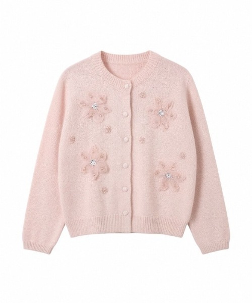 LUCPY（ラクピー）の「フラワービジューニットカーディガン（カーディガン/ボレロ・レディース・ピンク・X-LARGE/LARGE/MEDIUM/SMALL）」の3枚目の写真