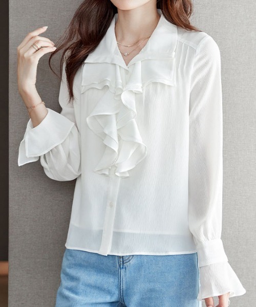 &soiree(アンドソワレ)の「ドレープフリル長袖ブラウス(シャツ/ブラウス・レディース・ホワイト・SMALL/LARGE/X-LARGE/MEDIUM)」の3枚目の写真