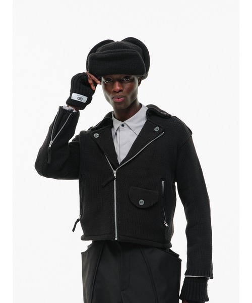 GOAT ESSENCE(ゴートエッセンス)の「KNIT RIDER JACKET(ブルゾン・メンズ・ブラック/レッド・2/3)」の1枚目の写真