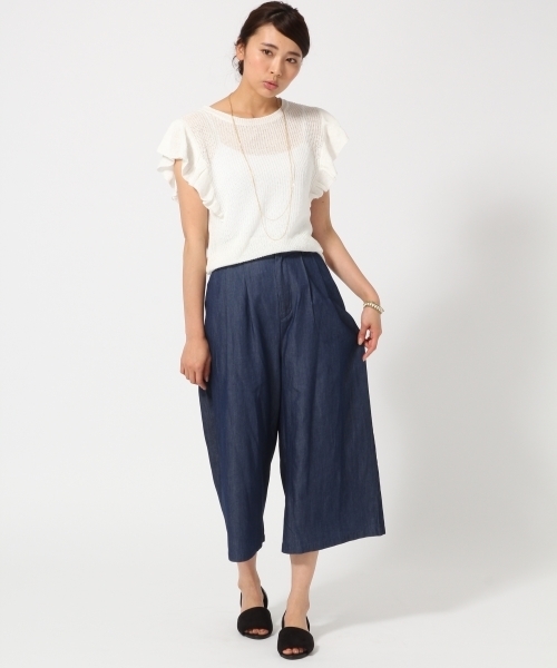 GLOBAL WORK（グローバルワーク）の「【高品質リネン使用】フレンチリネンソデフリルニット/707181（パーカー・レディース・ネイビー/グレー/ホワイト/ダークブラウン・MEDIUM/LARGE）」の5枚目の写真