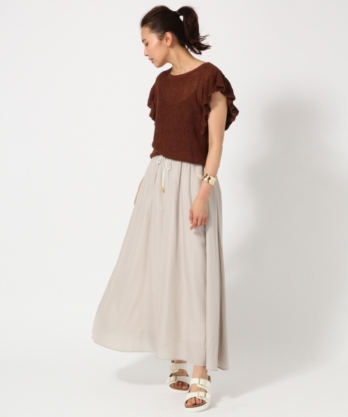 GLOBAL WORK（グローバルワーク）の「【高品質リネン使用】フレンチリネンソデフリルニット/707181（パーカー・レディース・ネイビー/グレー/ホワイト/ダークブラウン・MEDIUM/LARGE）」の7枚目の写真