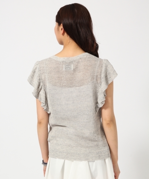 GLOBAL WORK（グローバルワーク）の「【高品質リネン使用】フレンチリネンソデフリルニット/707181（パーカー・レディース・ネイビー/グレー/ホワイト/ダークブラウン・MEDIUM/LARGE）」の11枚目の写真