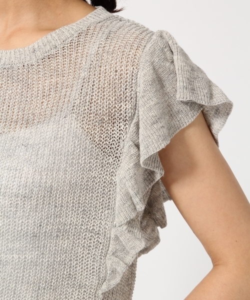 GLOBAL WORK（グローバルワーク）の「【高品質リネン使用】フレンチリネンソデフリルニット/707181（パーカー・レディース・ネイビー/グレー/ホワイト/ダークブラウン・MEDIUM/LARGE）」の13枚目の写真