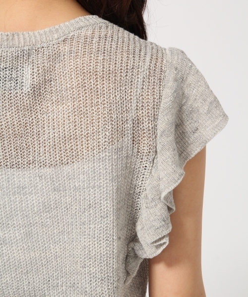 GLOBAL WORK（グローバルワーク）の「【高品質リネン使用】フレンチリネンソデフリルニット/707181（パーカー・レディース・ネイビー/グレー/ホワイト/ダークブラウン・MEDIUM/LARGE）」の15枚目の写真