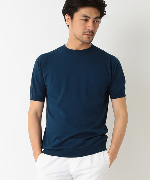 JOHN SMEDLEY(ジョンスメドレー)の「JOHN SMEDLEY / 30ゲージ ショートスリーブクルー(Tシャツ/カットソー・メンズ・シルバー/インディゴブルー/ネイビー・L/43/S/38/M/40)」の2枚目の写真