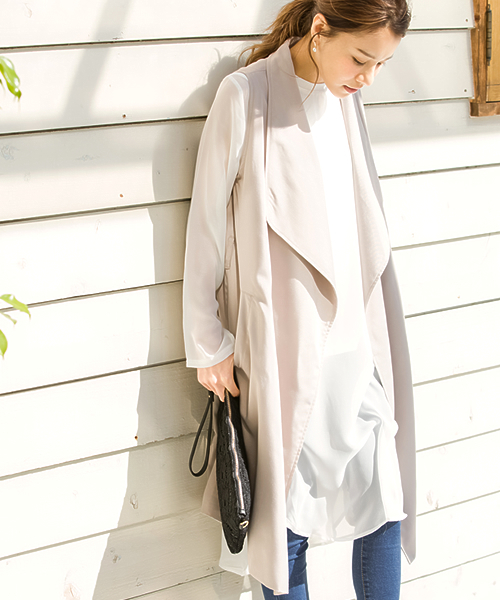 Re:EDIT（リエディ）の「ノースリーブトレンチコート/ジレンチ/テロンチ/スプリングコート[Re:EDIT/リエディ]（トレンチコート・レディース・ベージュ/ダークベージュ/ブラック/グレイッシュベージュ/カーキ・MEDIUM）」の3枚目の写真