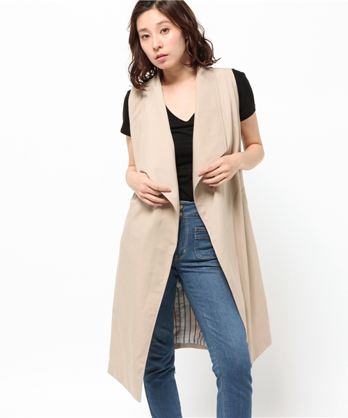 Re:EDIT（リエディ）の「ノースリーブトレンチコート/ジレンチ/テロンチ/スプリングコート[Re:EDIT/リエディ]（トレンチコート・レディース・ベージュ/ダークベージュ/ブラック/グレイッシュベージュ/カーキ・MEDIUM）」の16枚目の写真