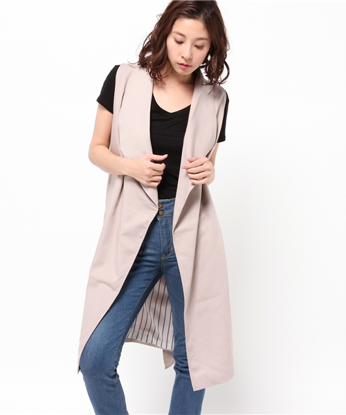 Re:EDIT（リエディ）の「ノースリーブトレンチコート/ジレンチ/テロンチ/スプリングコート[Re:EDIT/リエディ]（トレンチコート・レディース・ベージュ/ダークベージュ/ブラック/グレイッシュベージュ/カーキ・MEDIUM）」の6枚目の写真