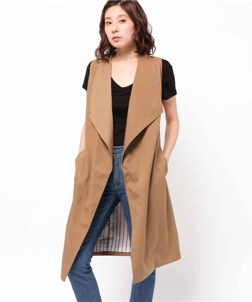 Re:EDIT（リエディ）の「ノースリーブトレンチコート/ジレンチ/テロンチ/スプリングコート[Re:EDIT/リエディ]（トレンチコート・レディース・ベージュ/ダークベージュ/ブラック/グレイッシュベージュ/カーキ・MEDIUM）」の7枚目の写真