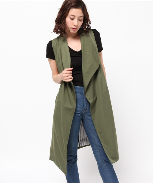 Re:EDIT（リエディ）の「ノースリーブトレンチコート/ジレンチ/テロンチ/スプリングコート[Re:EDIT/リエディ]（トレンチコート・レディース・ベージュ/ダークベージュ/ブラック/グレイッシュベージュ/カーキ・MEDIUM）」の8枚目の写真